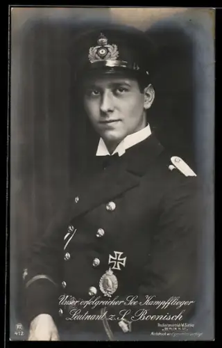 AK Sanke Nr. 412, Portrait Marineflieger Leutnant z.S Boenisch in Uniform
