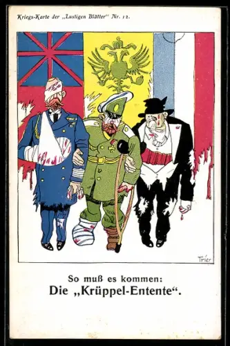 Künstler-AK Walter Trier: Die Krüppel-Entente, Propaganda 1. Weltkrieg