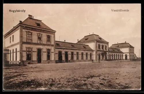 AK Nagykároly, Vasútállomás, Bahnhof