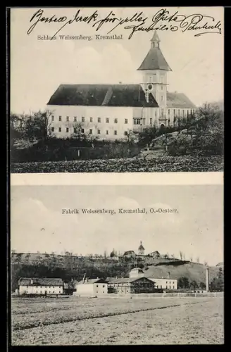 AK Neuhofen an der Krems, Weissenberg im Kremsthal, Blick auf Schloss und Fabrik