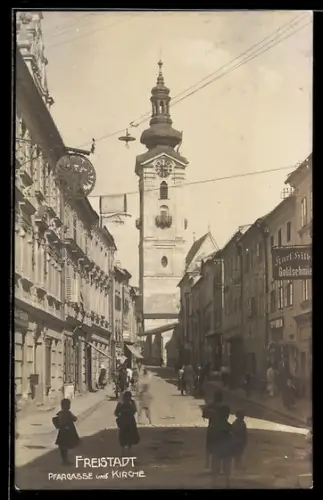 AK Freistadt, Pfarrgasse und Kirche, Goldschmiede