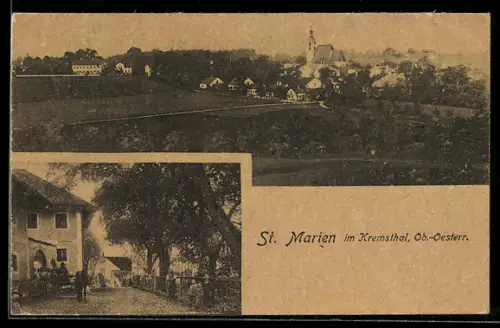 AK St. Marien im Kremsthal, Totalansicht mit Kirche und Ortspartie