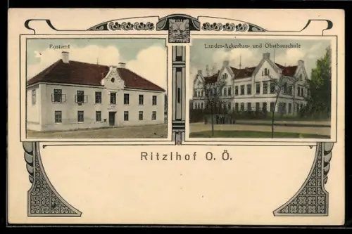 AK Ansfelden /O.Ö., Ritzlhof, Postamt und Landes-Ackerbau- und Obstbauschule