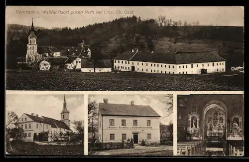 AK Wilhering, Dörnbach, Guten Rath, Krämerei v. J. Wenger, Kirche Aussen- und Innenansicht, Ortspanorama