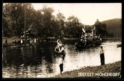 Foto-AK Königswiesen /O.-Oe., Seefest Mönchdorf, Besucher und Boote