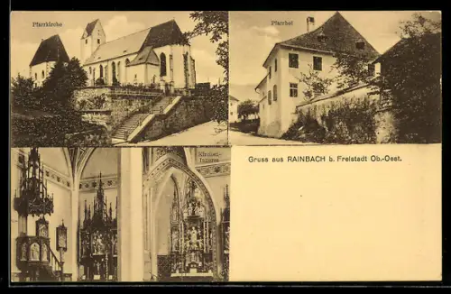 AK Rainbach b. Freistadt, Pfarrkirche, Inneres der Kirche, Pfarrhof