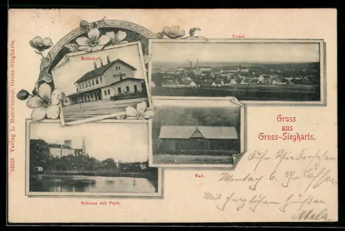 AK Gross-Siegharts, Bahnhof, Schloss mit Park, Bad