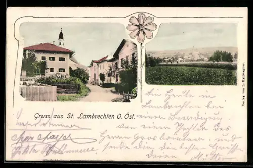 AK St. Lambrechten /O. Ö., Partie im Ort, Blick zur Kirche