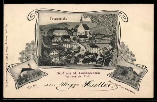 AK St. Lambrechten im Innkreis, Kirche, Rauhengrubers Gasthaus