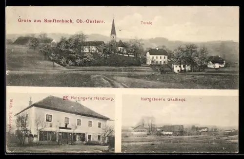 AK Senftenbach /O. Ö., Holzinger`s Handlung, Hartgasner`s Gasthaus