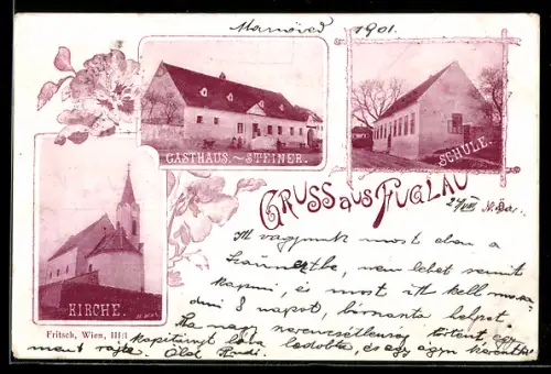 AK Altenburg /N. Ö., Fuglau, Gasthaus Steiner, Schule, Kirche