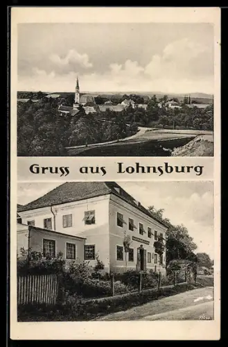 AK Lohnsburg, Gemischtwarenhandlung und Totalansicht