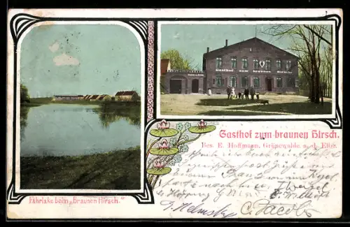 AK Grünewalde, Gasthof zum braunen Hirsch, Fährlake bei Gasthof
