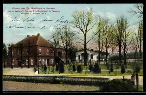 AK Schönebeck, Gasthaus Neue Weide Garten-Etablissement I. Ranges