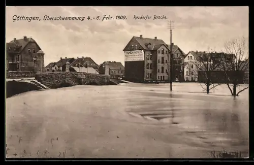 AK Göttingen, Hochwasser 4.-6. Febr. 1909, Rosdorfer Brücke