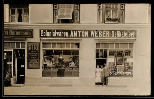 Foto-AK München, Haus und Strasse Färbergraben 4, Colonialwarenhandlung Anton Weber