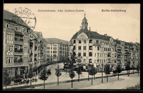 AK Berlin-Schöneberg, Geneststrasse Ecke Sachsen-Damm, Pferdegespann