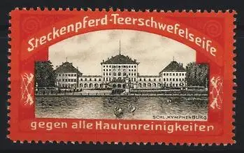Reklamemarke Schloss Nymphenburg, Steckenpferd-Teerschwefelseife, Gebäudeansicht