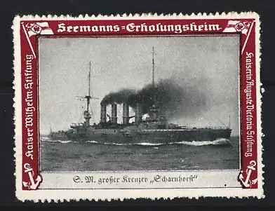 Reklamemarke Seemanns-Erholungsheim, S.M. grosser Kreuzer Scharnhorst, Kaiser Wilhelm-Stiftung