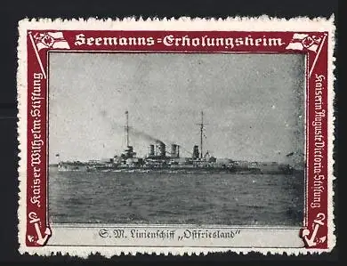 Reklamemarke Seemanns-Erholungsheim, S.M. Linienschiff Ostfriesland, Kaiserliche Marine