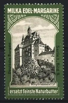 Reklamemarke Burg Kriebstein, Milka, Edel-Margarine, Burgdarstellung