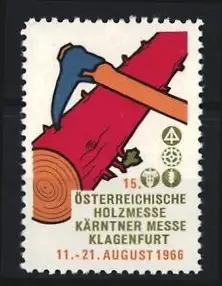 Reklamemarke Klagenfurt, Österreichische Holzmesse 1966, Axt und Baumstamm