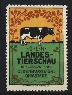 Reklamemarke Oldenburg, O.-L.K. Landestierschau 1911, Kuh