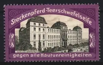 Reklamemarke Darmstadt, Steckenpferd-Teerschwefelseife, Gebäudeansicht