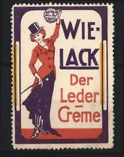 Reklamemarke Wie-Lack, Ledercreme, Frau in Reitkleidung