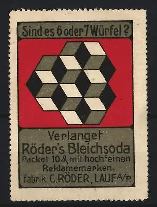 Reklamemarke Lauf a. P., Röder`s Bleichsoda, Würfelmuster