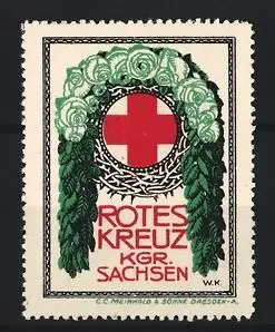 Reklamemarke Sachsen, Rotes Kreuz, rotes Kreuz und Lorbeerkranz