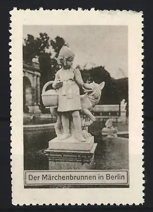 Reklamemarke Berlin, Der Märchenbrunnen, Statue mit Mädchen und Fuchs
