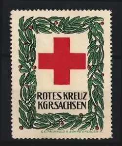 Reklamemarke Sachsen, Rotes Kreuz, rotes Kreuz mit Blätterkranz