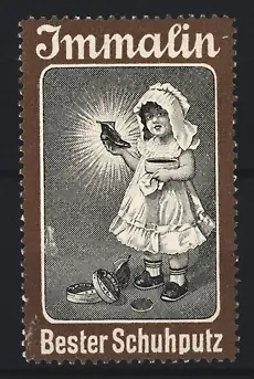 Reklamemarke Immalin, Schuhputz, Kind mit Schuhcreme