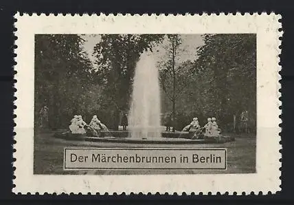 Reklamemarke Berlin, Der Märchenbrunnen, Brunnen mit Statuen im Park