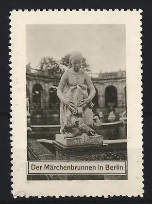Reklamemarke Berlin, Der Märchenbrunnen, Statue eines Mädchens mit Tieren