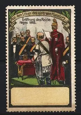 Reklamemarke Eröffnung des Reichstages 1888, Bismarck und Staatsmänner