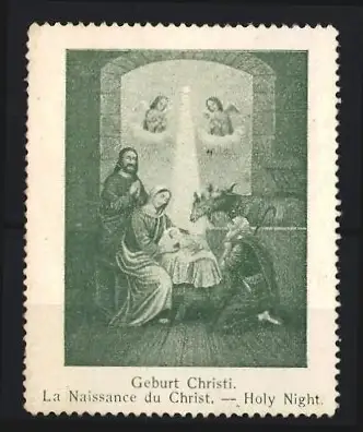 Reklamemarke Geburt Christi, Krippe mit Engeln