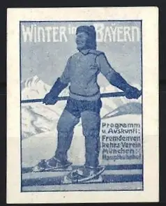 Reklamemarke München, Fremdenverkehrsverein, Skiläufer im Winter