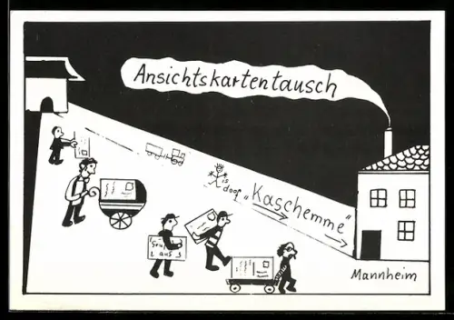 AK Mannheim, Ansichtskartentausch im Sozialraum im Hbf. 1986