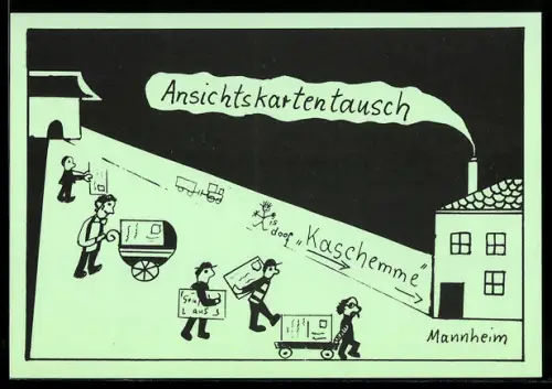 AK Mannheim, Ansichtskartentausch im Sozialraum im Hbf. 1986