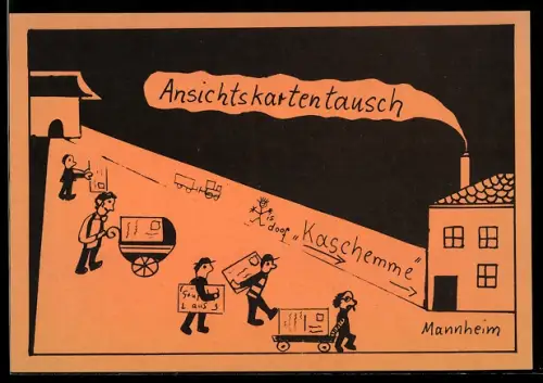 AK Mannheim, Ansichtskartentausch in der Kaschemme im Hauptbahnhof 1986