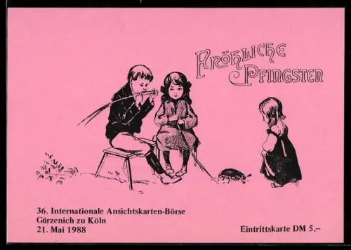 AK Köln, 36. Internationale Ansichtskartenbörse 1988, Historische Grusskarte zu Pfingsten