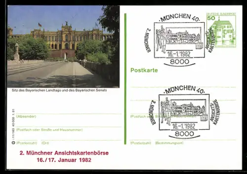 AK München, 2. Münchner Ansichtskartenbörse 1982, Sitz des Bayerischen Landtags und Senats