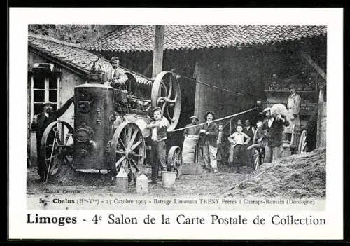 AK Limoges, 4e Salon de la Carte Postale de Collection 1986, Chalus, Battage Limousin Treny