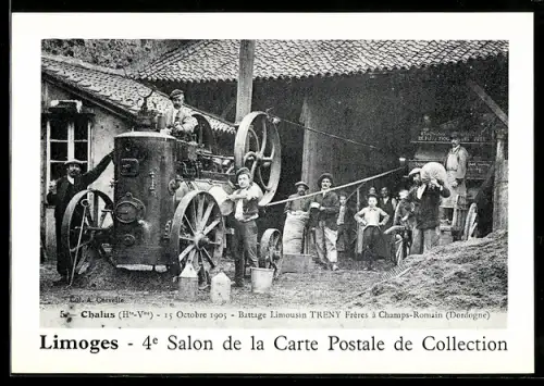 AK Limoges, 4e Salon de la Carte Postale de Collection 1986, Chalus, Battage Limousin Treny