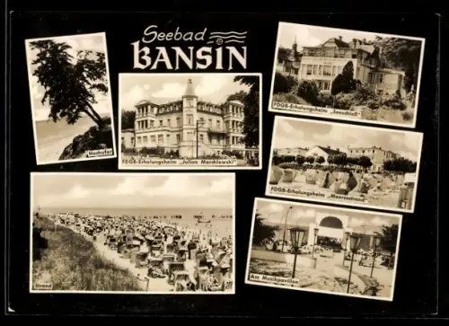 AK Bansin, FDGB-Erholungsheim Julian Marchlewski, Strand, Am Musikpavillon