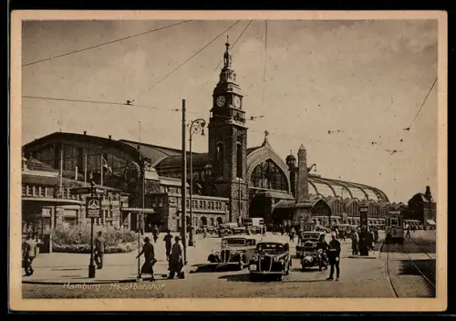 AK Hamburg-St.Georg, Hauptbahnhof mit Strassenbahn