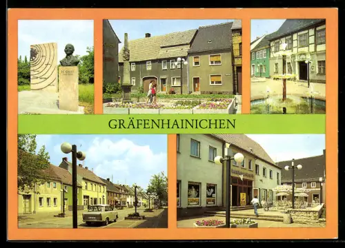 AK Gräfenhainichen, Denkmal des Astronomen Johann Gottfried Galle, Rathaus, Boulevardcafé
