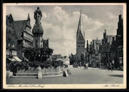 AK Lüneburg, Am Sande, Brunnen und Kirchturm